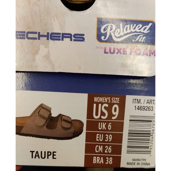 SKECHERS Women Relaxed Fit Luxe Foam Slip on Buckle Sandal -- Taupe - Picture 7 of 7